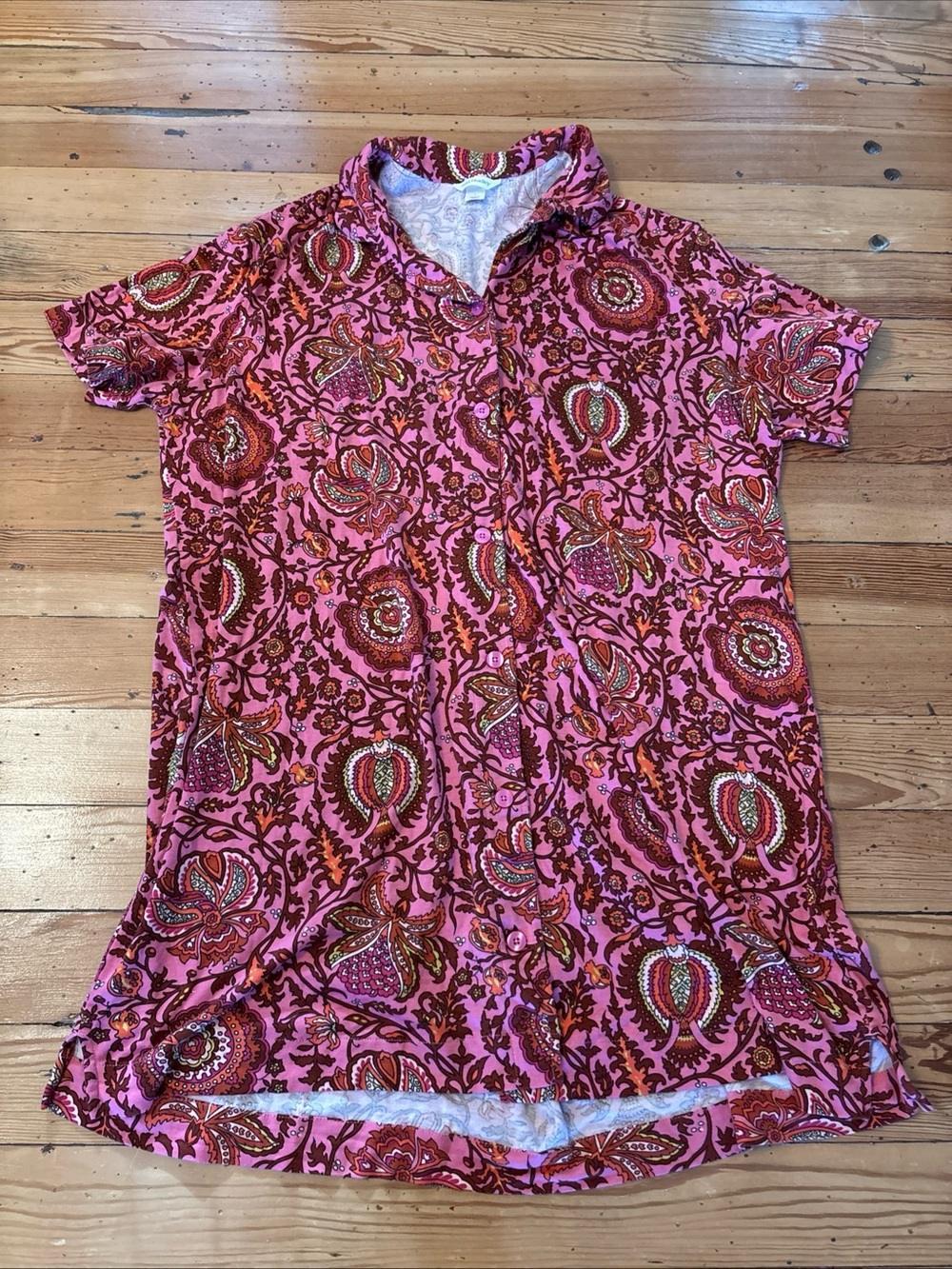 Vera Bradley Women's Cotton Button-Down Night Dress Marrakesh Ibis Rose Large L